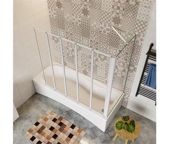 Conforama Mampara de Bañera+Panel lateral Vidrio Templado 4mm Blanco/Gris Mate (119.9-120.9)X(67.2-69.9)X140cm Precio ultrabajo