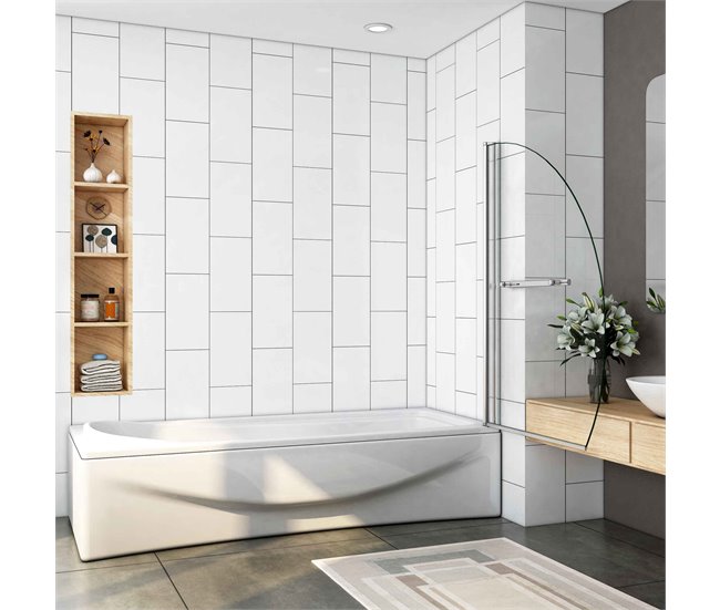 Conforama Mampara de Bañera en Forma Media Luna con un Toallero 40cm Vidrio Templado Antical 8mm Cromado (98-100.5)X150cm Devoluciones gratuitas