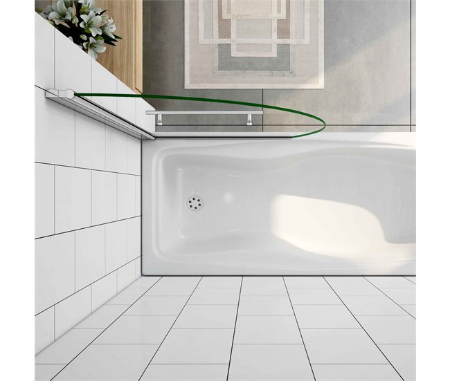 Conforama Mampara de Bañera en Forma Media Luna con un Toallero 40cm Vidrio Templado Antical 8mm Cromado (98-100.5)X150cm Devoluciones gratuitas