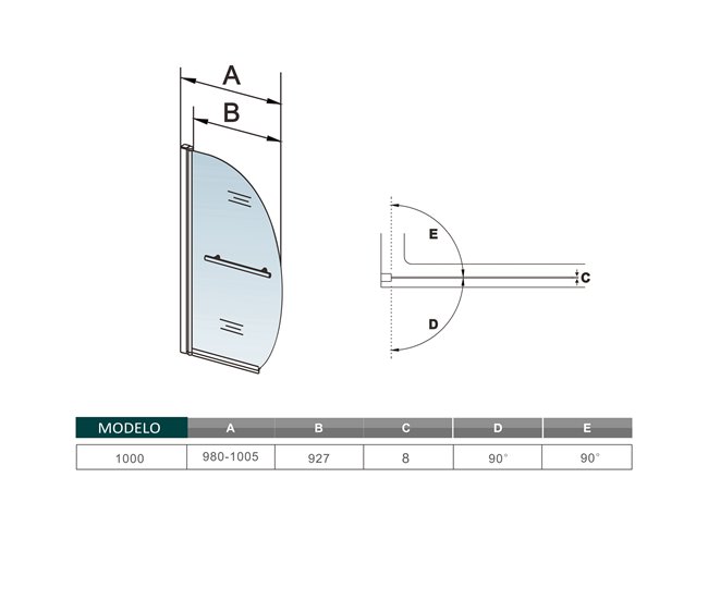 Conforama Mampara de Bañera en Forma Media Luna con un Toallero 40cm Vidrio Templado Antical 8mm Cromado (98-100.5)X150cm Devoluciones gratuitas