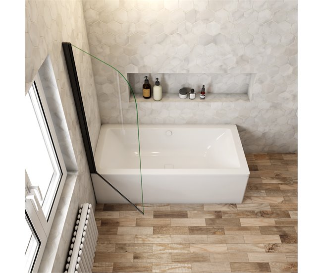 Conforama Mampara de Bañera Abatible Vidrio Templado 5mm Negro Mate (78-80)X140cm 2025