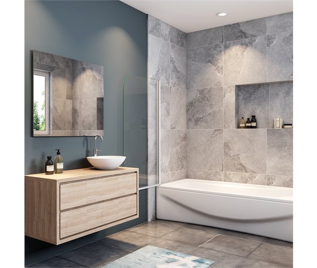 Conforama Mampara de Bañera Abatible Vidrio Templado 6mm Blanco/Gris Mate (78-80)X140cm Outlet online