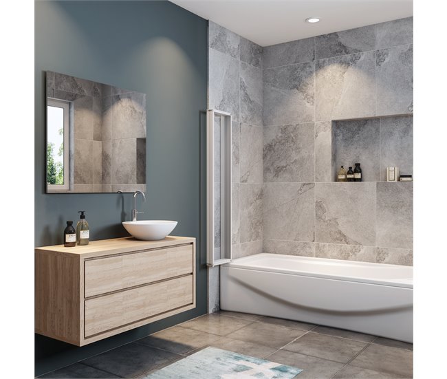 Conforama Mampara de Bañera Plegable Vidrio Templado 4mm Blanco/Gris Mate (119.3-120.3)X140cm Rebajas