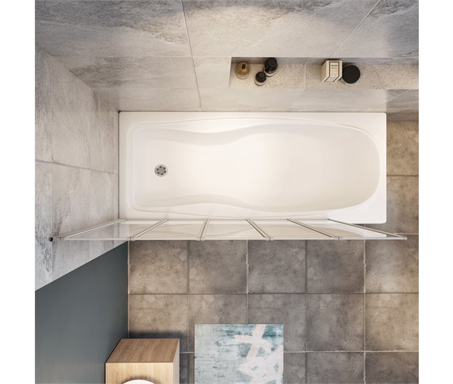 Conforama Mampara de Bañera Plegable Vidrio Templado 4mm Blanco/Gris Mate (119.3-120.3)X140cm Rebajas