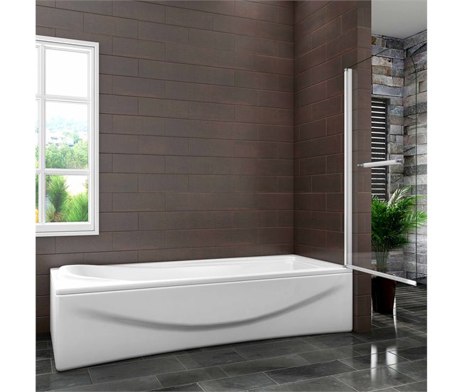 Conforama Mampara de Bañera Abatible+Toallero Vidrio Templado 6mm Blanco/Gris Mate (78-80)X140cm Ofertas