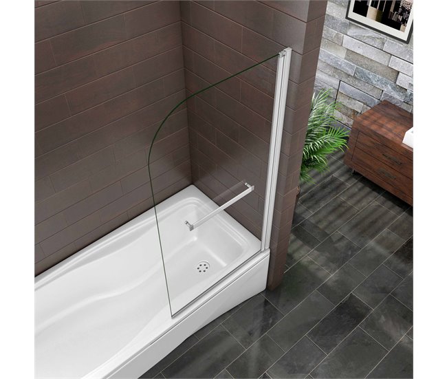 Conforama Mampara de Bañera Abatible+Toallero Vidrio Templado 6mm Blanco/Gris Mate (78-80)X140cm Ofertas