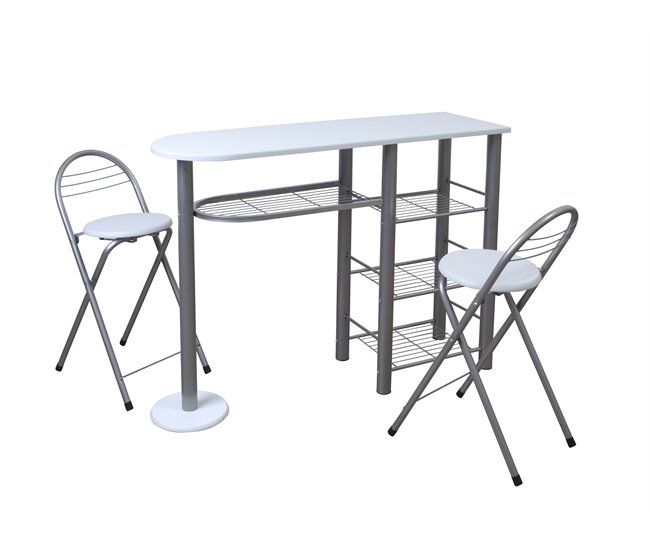 Conforama Conjunto MALACCA II Barra y 2 Taburetes de Bar blanco/negro En oferta