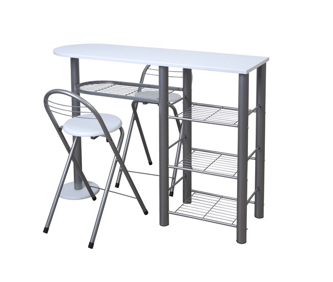 Conforama Conjunto MALACCA II Barra y 2 Taburetes de Bar blanco/negro En oferta