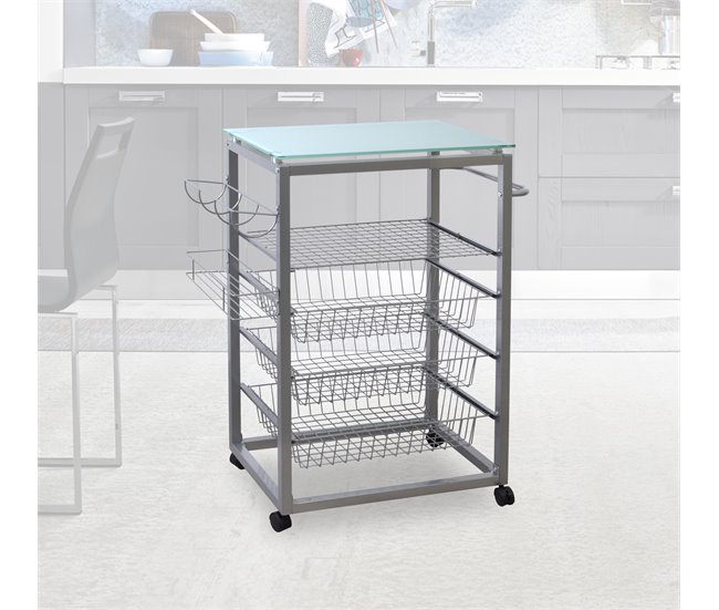 Conforama Carrito cristal II verdulero blanco Descuento