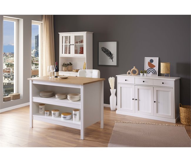 Conforama Isla de cocina JULINA roble y blanco ÚLTIMAS EDICIONES