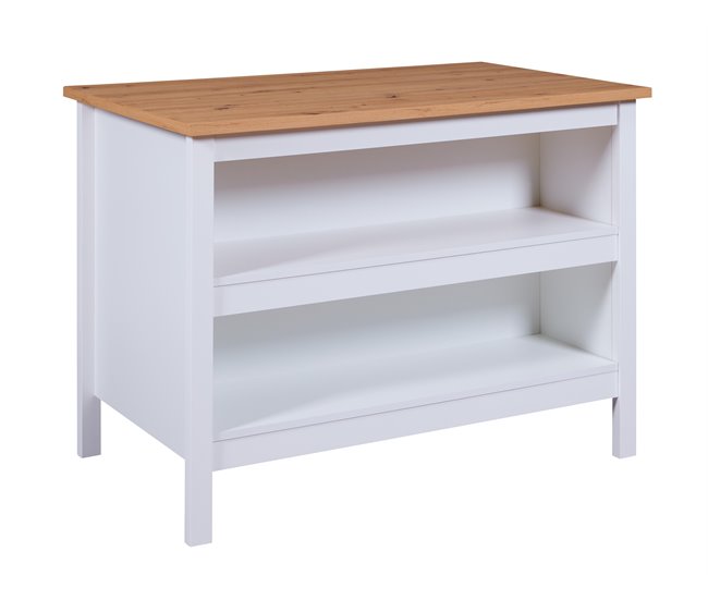 Conforama Isla de cocina JULINA roble y blanco ÚLTIMAS EDICIONES