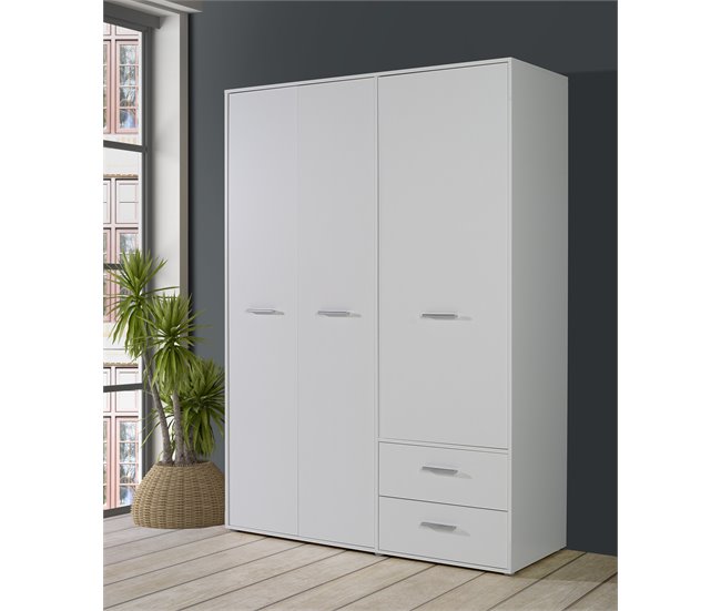 Conforama Armario MOKARIS puertas batientes y 2 cajones 144x200cm blanco Grandes descuentos