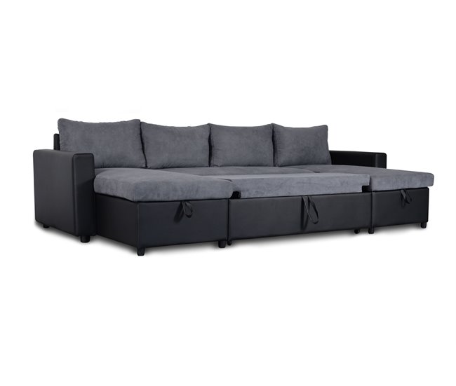 Conforama Rinconera U con cama y dos arcónes GOLF color gris y negro Liquidación