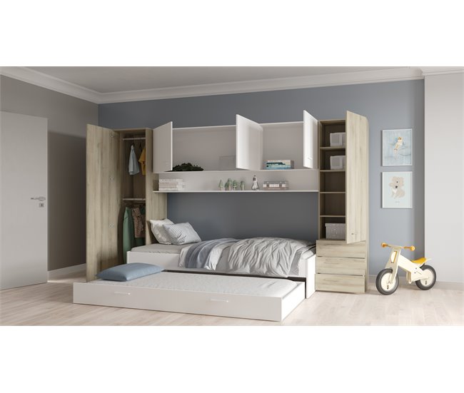 Conforama Puente cama BROOKLYN color roble y blanco Ofertas de temporada