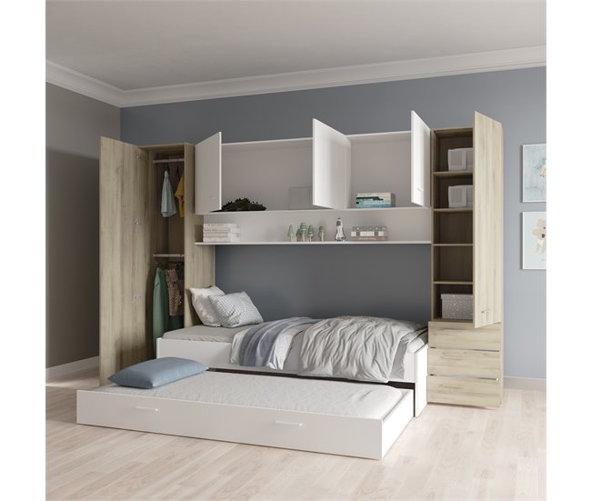 Conforama Puente cama BROOKLYN color roble y blanco Ofertas de temporada