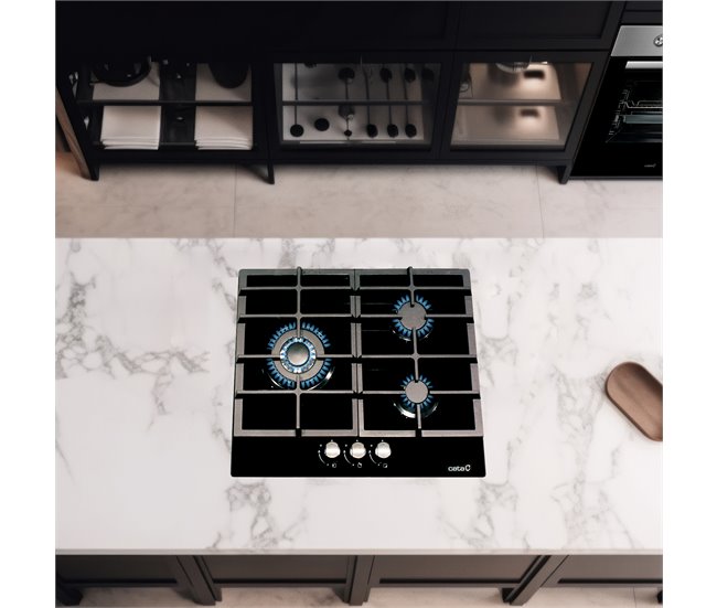 Conforama Placa cristal gas CATA LCI 6021BK 3 zonas 59cm negro En línea