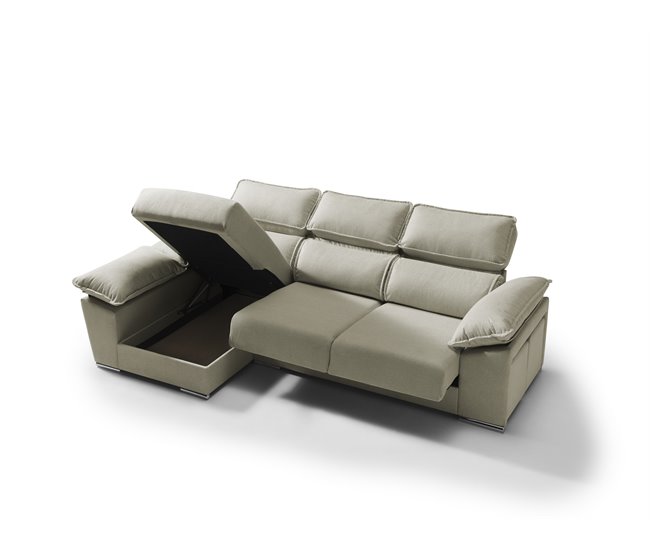 Conforama Chaise longue izquierda con arcon DIWY color beige Promoción por tiempo limitado