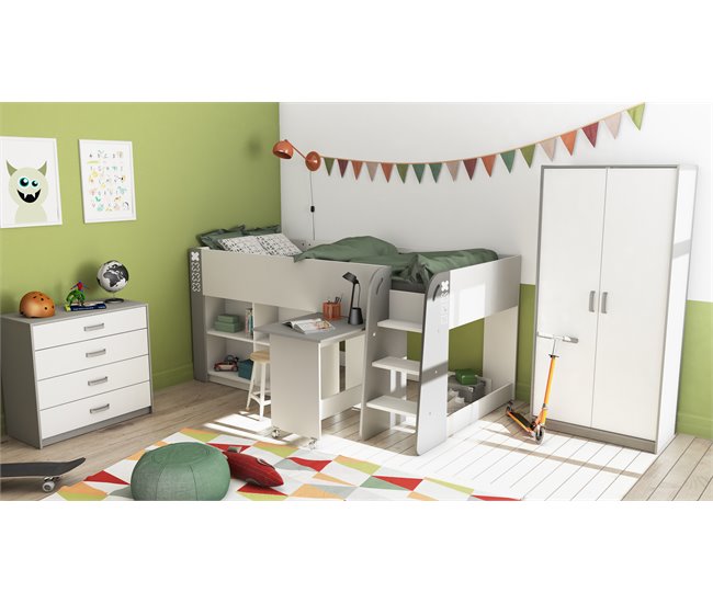 Conforama Cama compacta GAME 90x200 cm blanca y gris Mejor oferta