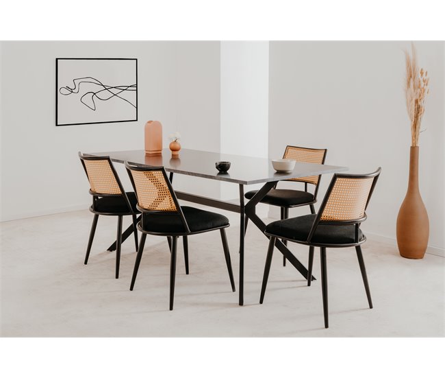 Conforama Silla de comedor LUIGI pack 4 unidades en ratán y negro Últimos 2 días