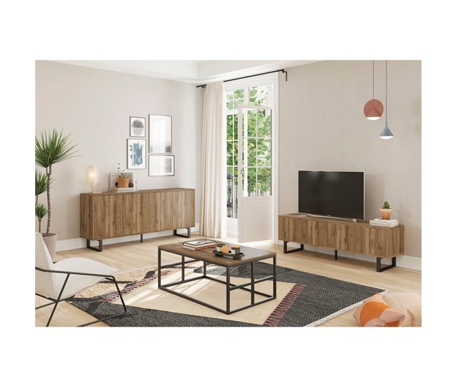 Conforama Aparador bajo de 4 puertas Laila nogal Envío internacional gratuito