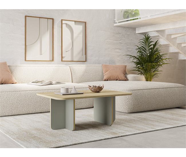 Conforama Mesa de centro rectangular HILLARY roble y verde Tienda de fábrica