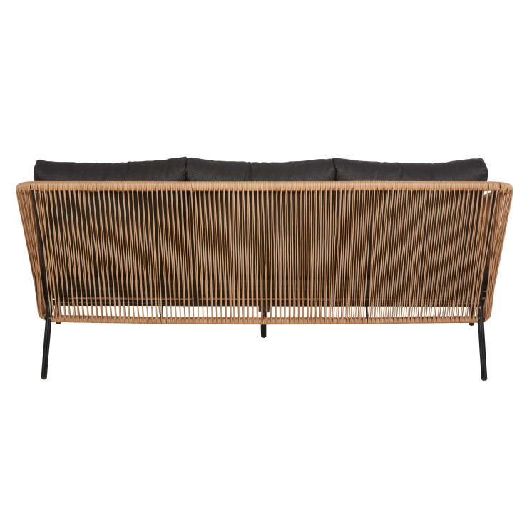 ﻿Maisons du Monde Arun - Sofá de jardín de 3 plazas de resina reciclada beige y metal negro ÚLTIMAS EDICIONES