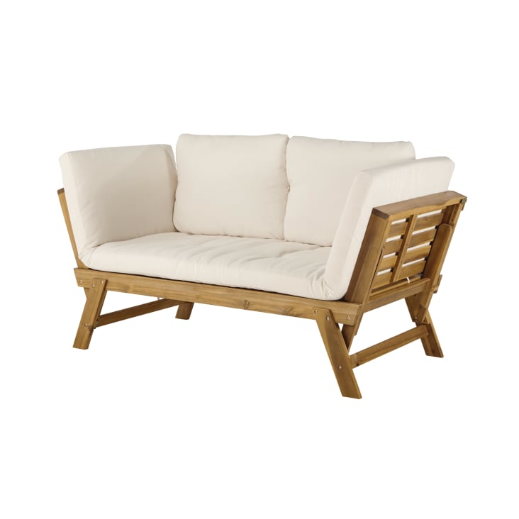 Maisons du Monde Relax - Banqueta de jardín modular de 3 plazas de acacia con cojines de tejido reciclado color crudo Último día