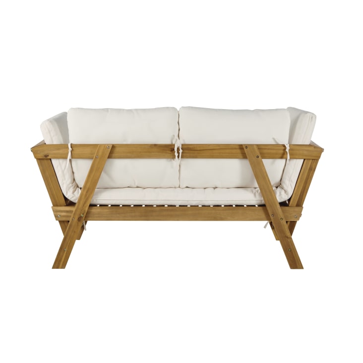 Maisons du Monde Relax - Banqueta de jardín modular de 3 plazas de acacia con cojines de tejido reciclado color crudo Último día