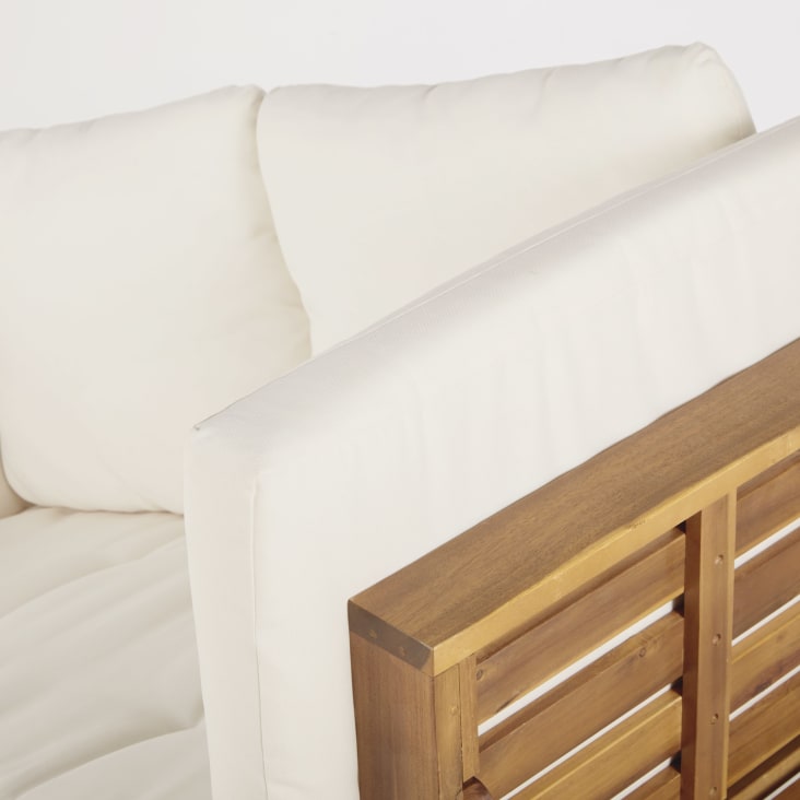 Maisons du Monde Relax - Banqueta de jardín modular de 3 plazas de acacia con cojines de tejido reciclado color crudo Último día