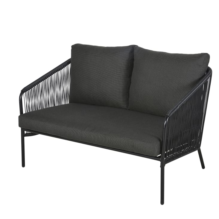 Maisons du Monde Arun - Sofá de jardín de 2 plazas de resina y metal negros Oferta especial de fábrica