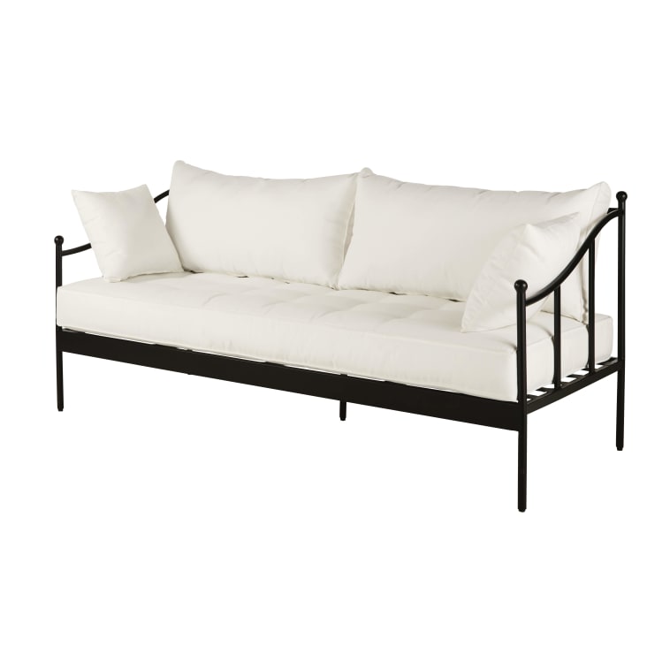 Maisons du Monde Marignane - Sillón de jardín de 3 plazas de acero negro y cojines blanco roto Promoción trimestral
