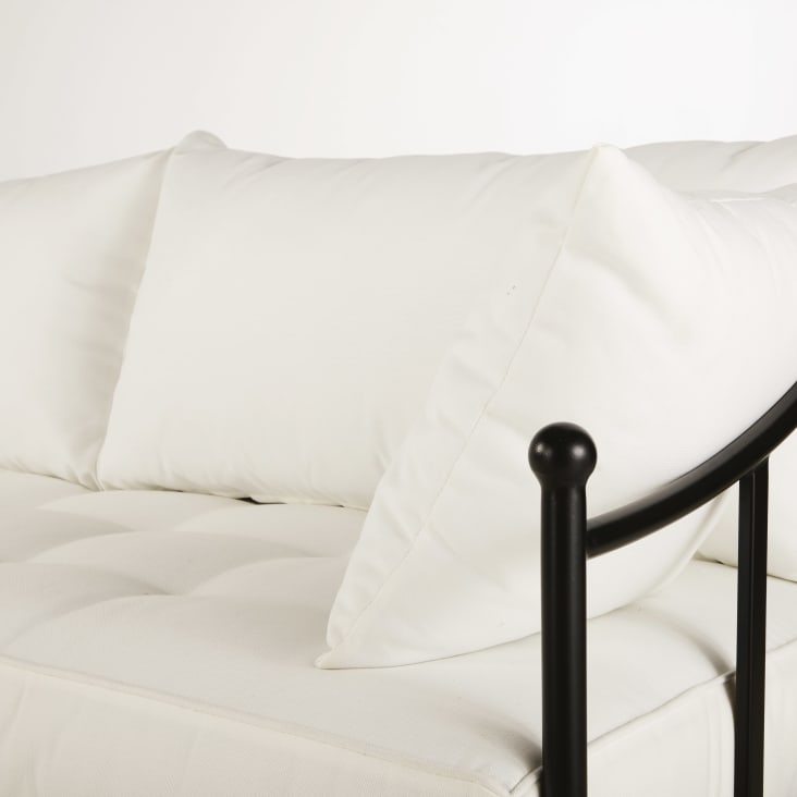 Maisons du Monde Marignane - Sillón de jardín de 3 plazas de acero negro y cojines blanco roto Promoción trimestral