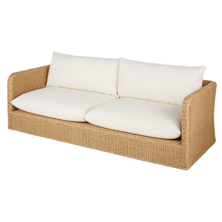 Maisons du Monde Agulo - Sofá de 3 plazas de exterior de resina reciclada efecto ratán y poliéster reciclado beige Solo queda un día