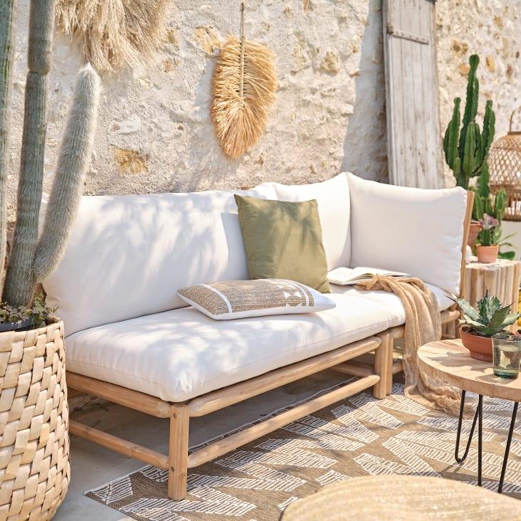 Maisons du Monde Negara - Salón de jardín de 2 plazas en madera de acacia con cojines color crudo Grandes descuentos