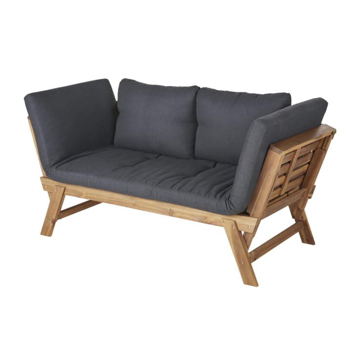 Maisons du Monde Relax - Banqueta de jardín modular de 3 plazas en madera de acacia con cojines gris antracita de tejido Liquidación