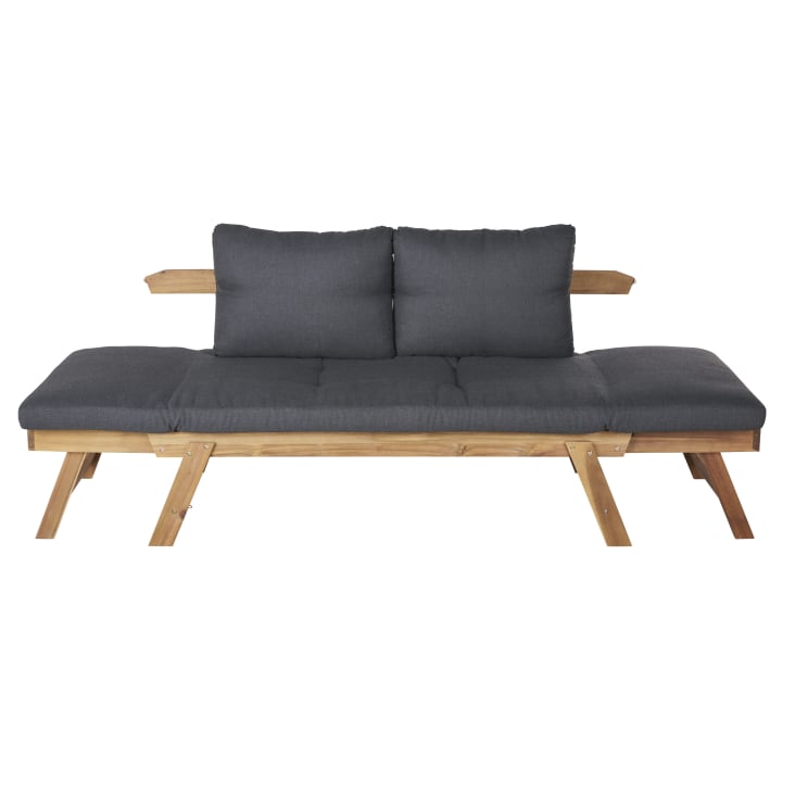 Maisons du Monde Relax - Banqueta de jardín modular de 3 plazas en madera de acacia con cojines gris antracita de tejido Liquidación