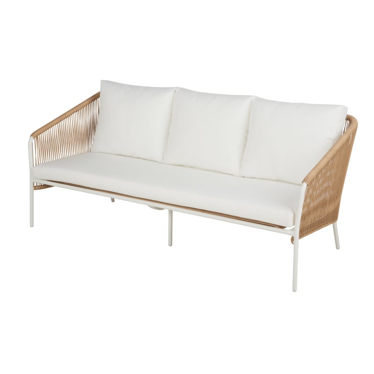 Maisons du Monde Arun - Sofá de jardín de 3 plazas de resina reciclada beige y metal blanco Envío internacional gratuito
