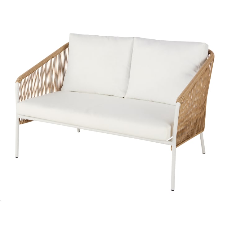 Maisons du Monde Arun - Sofá de jardín de 2 plazas de resina beige y metal blanco Tienda de fábrica