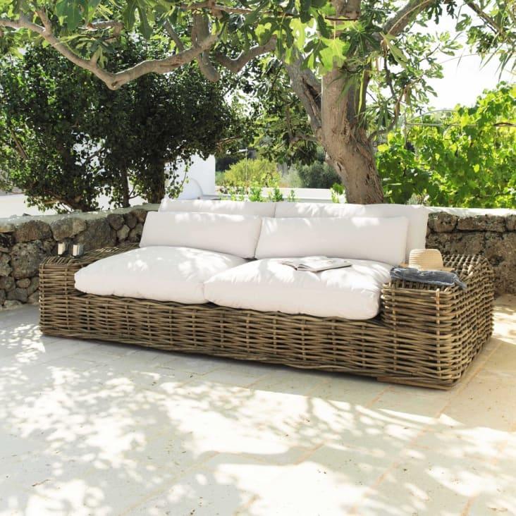 Maisons du Monde St Tropez - Sofá de 3/4 plazas de ratán y cojines crudo Limitado a 3 días
