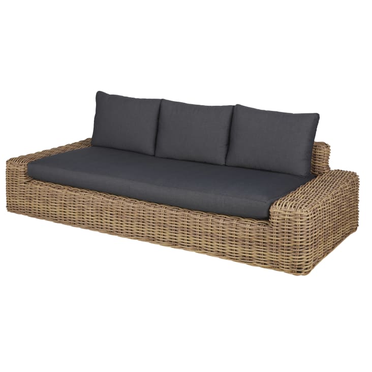 Maisons du Monde Cerrado - Sofá de exterior para 3/4 personas de resina trenzada reciclada efecto ratán y poliéster reciclado gris antracita Precios de Black Friday