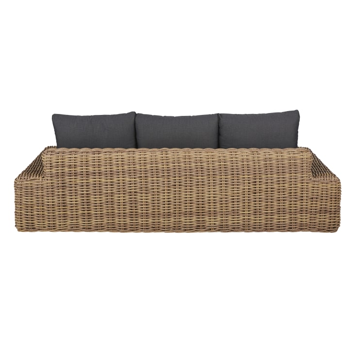 Maisons du Monde Cerrado - Sofá de exterior para 3/4 personas de resina trenzada reciclada efecto ratán y poliéster reciclado gris antracita Precios de Black Friday