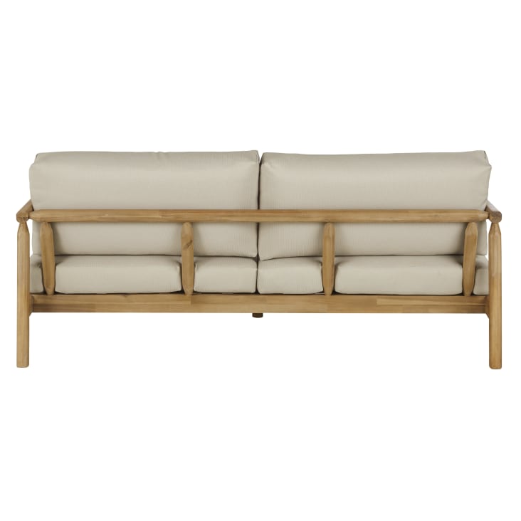 Maisons du Monde Moscari - Sofá de jardín de 3 plazas de madera de acacia maciza con cojines de tela reciclada beige Oferta exclusiva
