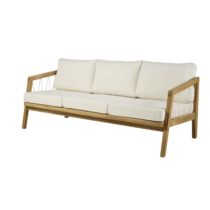 Maisons du Monde Matoury - Sofá de jardín de 3 plazas de acacia maciza/cuerda/cojines de tejido reciclado color crudo Descuento por venta flash