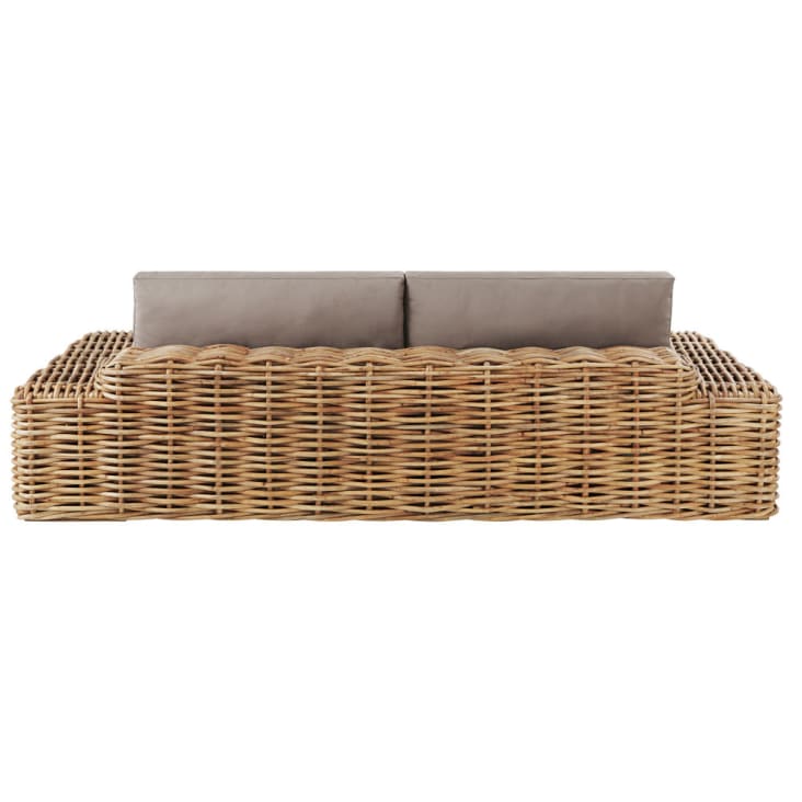 Maisons du Monde St Tropez - Sofá de jardín de 2/3 plazas de mimbre y cojines marrones Ofertas especiales