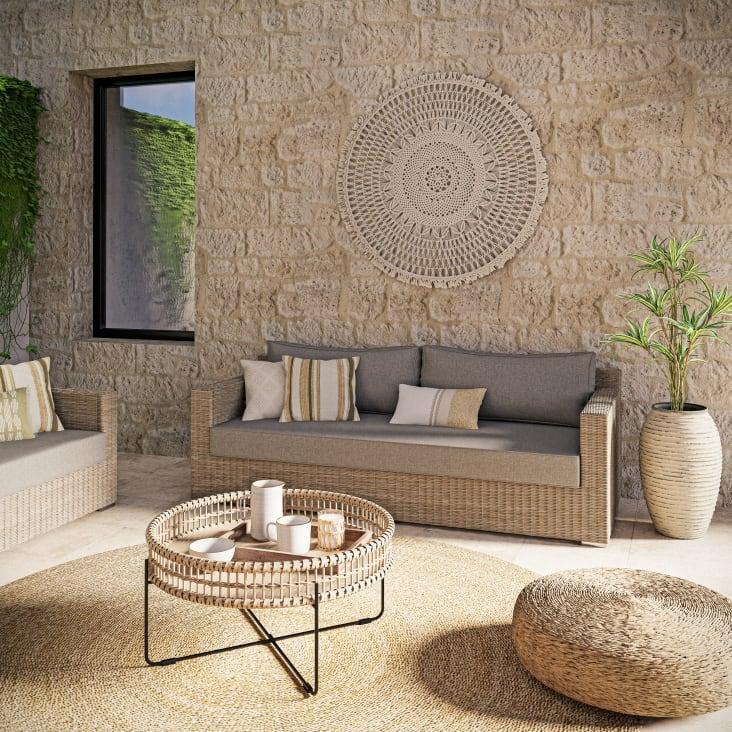 Maisons du Monde St Raphaël - Sofá de jardín de 3 plazas de resina trenzada Rebajas de fin de temporada