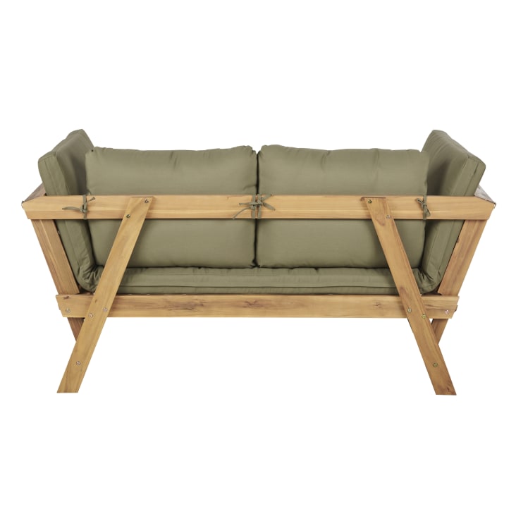 Maisons du Monde Relax - Sofá de exterior de 3/4 plazas de madera de acacia y poliéster reciclado verde caqui Precio ultrabajo