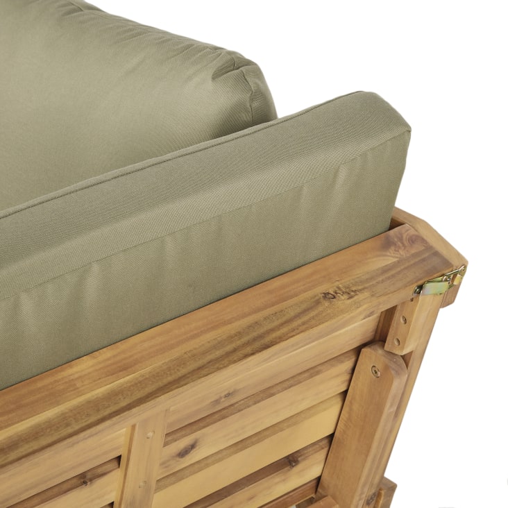 Maisons du Monde Relax - Sofá de exterior de 3/4 plazas de madera de acacia y poliéster reciclado verde caqui Precio ultrabajo