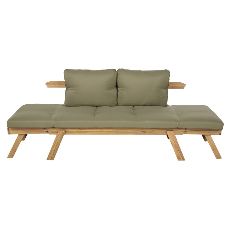 Maisons du Monde Relax - Sofá de exterior de 3/4 plazas de madera de acacia y poliéster reciclado verde caqui Precio ultrabajo