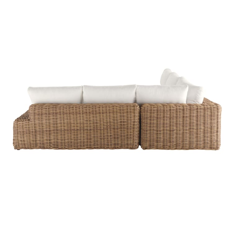 Maisons du Monde Cerrado - Conjunto de muebles de jardín de 5 plazas de imitación de ratán tejido de resina reciclada con cojines de poliéster reciclado de color blanco hueso 2025