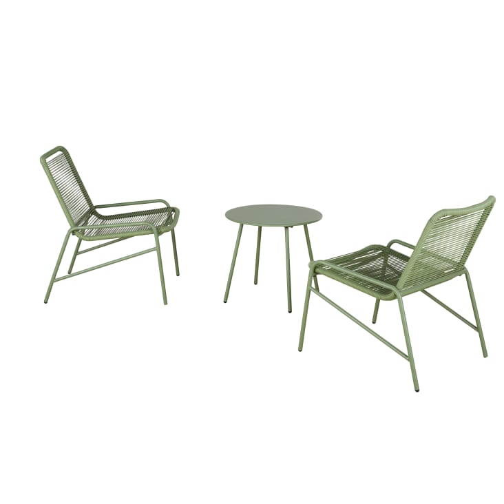 Maisons du Monde Uvita - Conjunto de 2 sillones de exterior de resina reciclada y mesa baja de acero verde En línea
